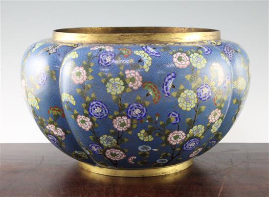 A Chinese cloisonne enamel quatre lobed jardiniere, 19th century, 41cm